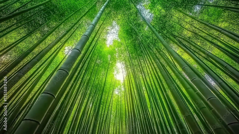 Fototapeta premium Lush Green Bamboo Forest Canopy Viewed From Below