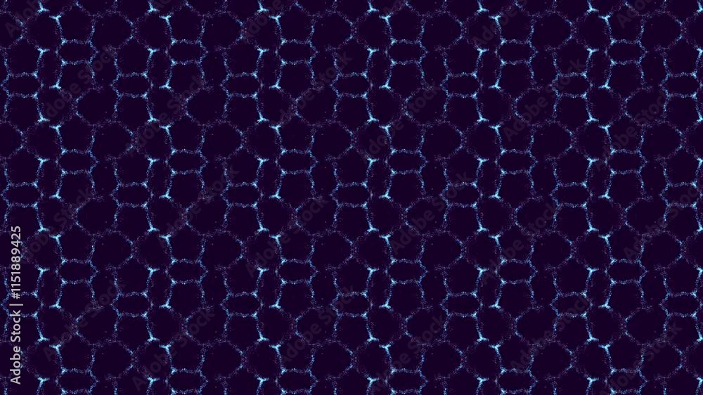 Abstract animated dark background with an abstract honeycomb pattern of small particles in light blue. Abstract animated dark background with an abstract honeycomb pattern of small particles in light blue.