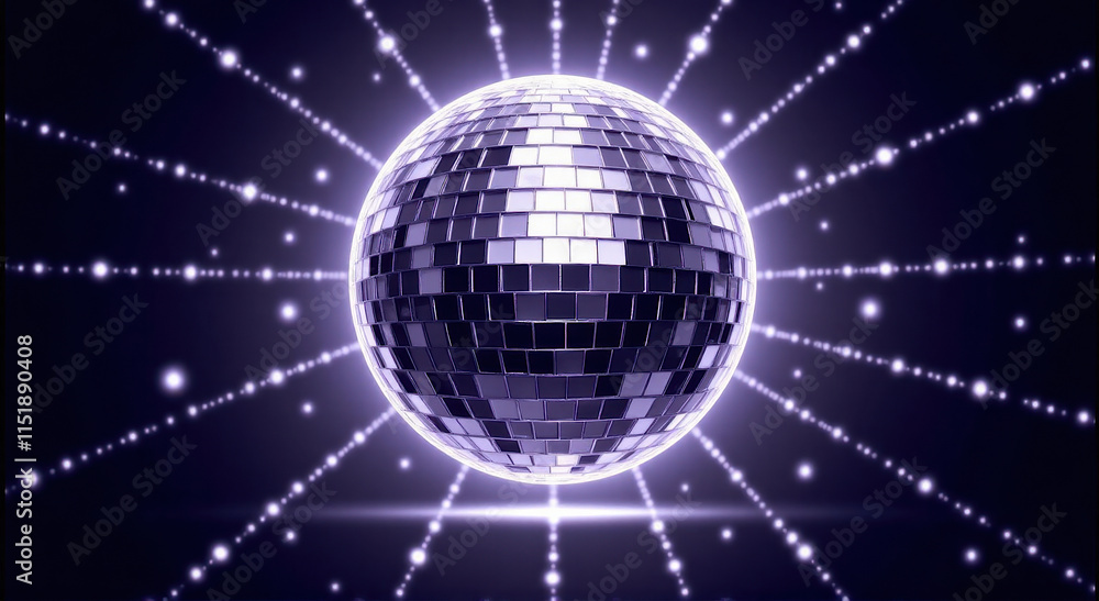 Obraz premium disco ball with bright Silver beams of light creating a dazzling light pattern