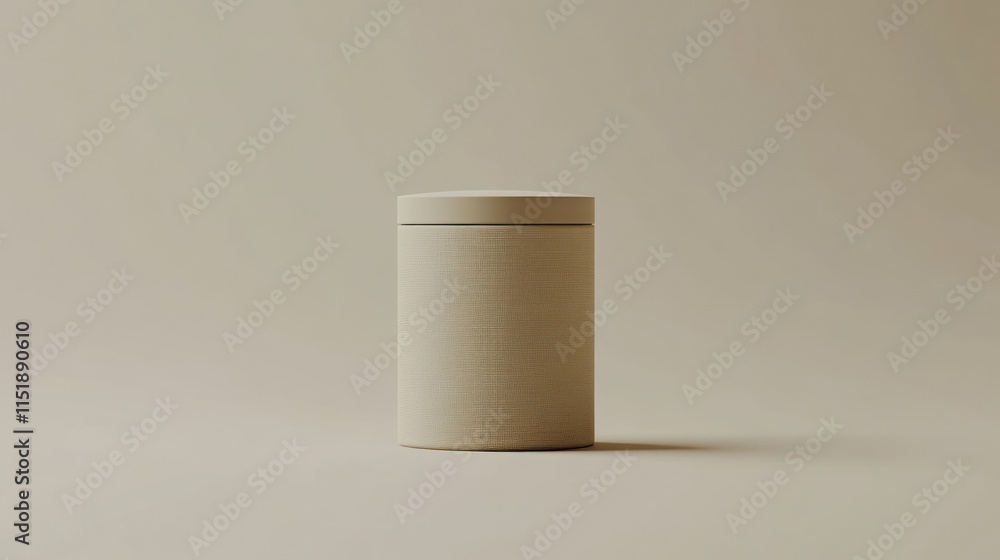 Beige Cylindrical Container on Neutral Background Beige Cylindrical Container on Neutral Background