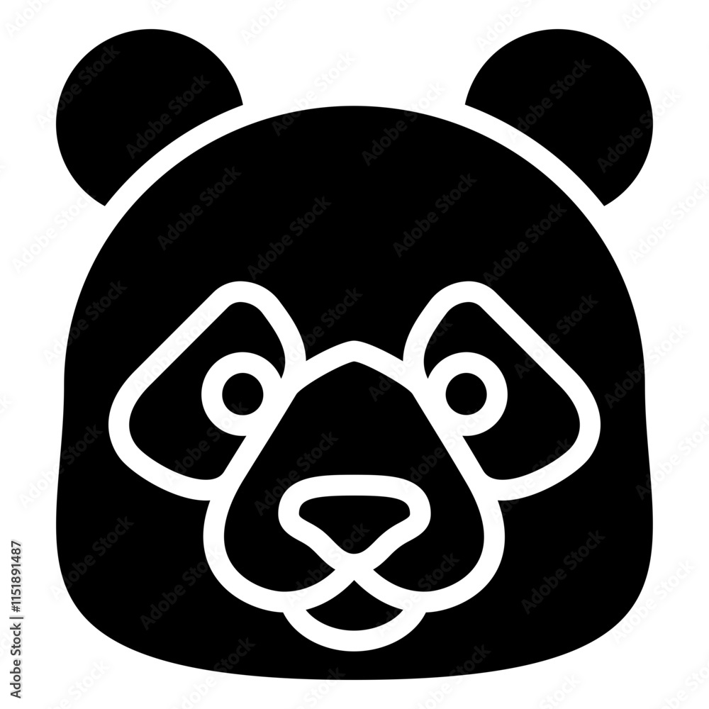 Panda Glyph Icon, Black And White Glyph Icon Symbol Panda Glyph Icon, Black And White Glyph Icon Symbol