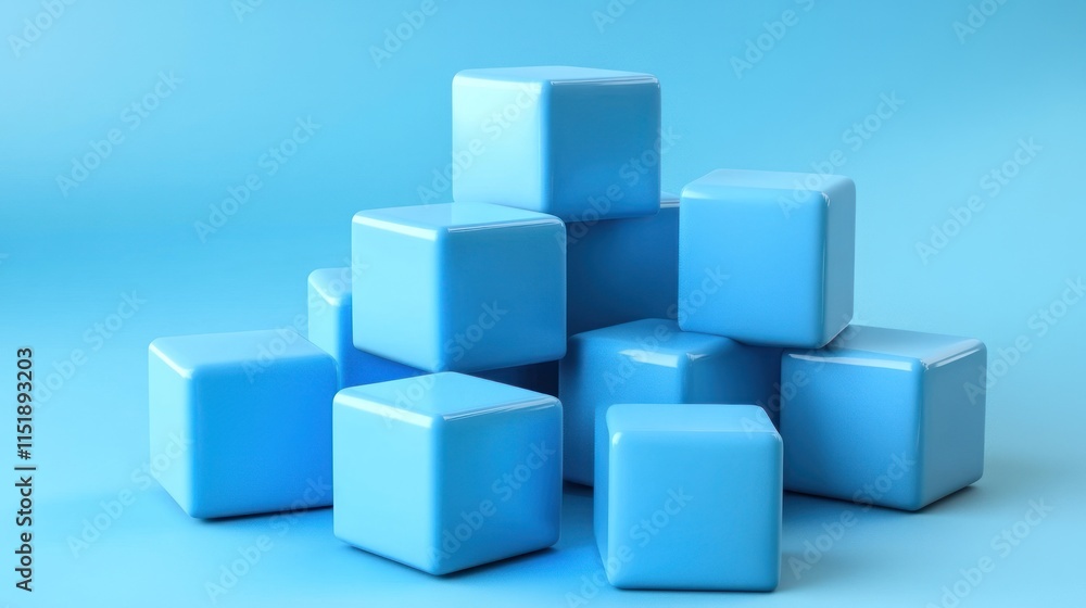Abstract Composition of Light Blue Cubes on a Pastel Background Abstract Composition of Light Blue Cubes on a Pastel Background