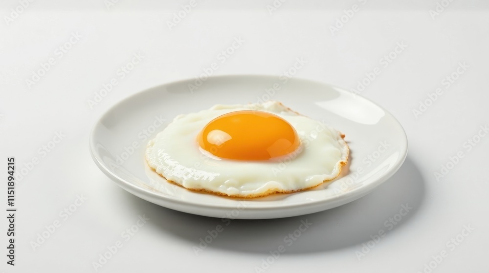 A perfectly cooked sunny-side-up egg on a pristine white plate, a simple yet satisfying breakfast A perfectly cooked sunny-side-up egg on a pristine white plate, a simple yet satisfying breakfast