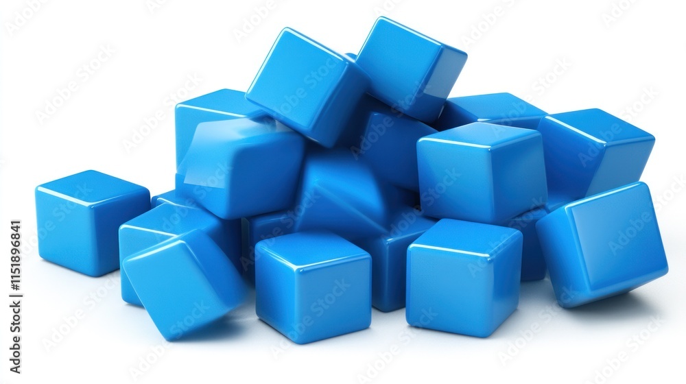 Pile of Shiny Blue Cubes on White Background Pile of Shiny Blue Cubes on White Background
