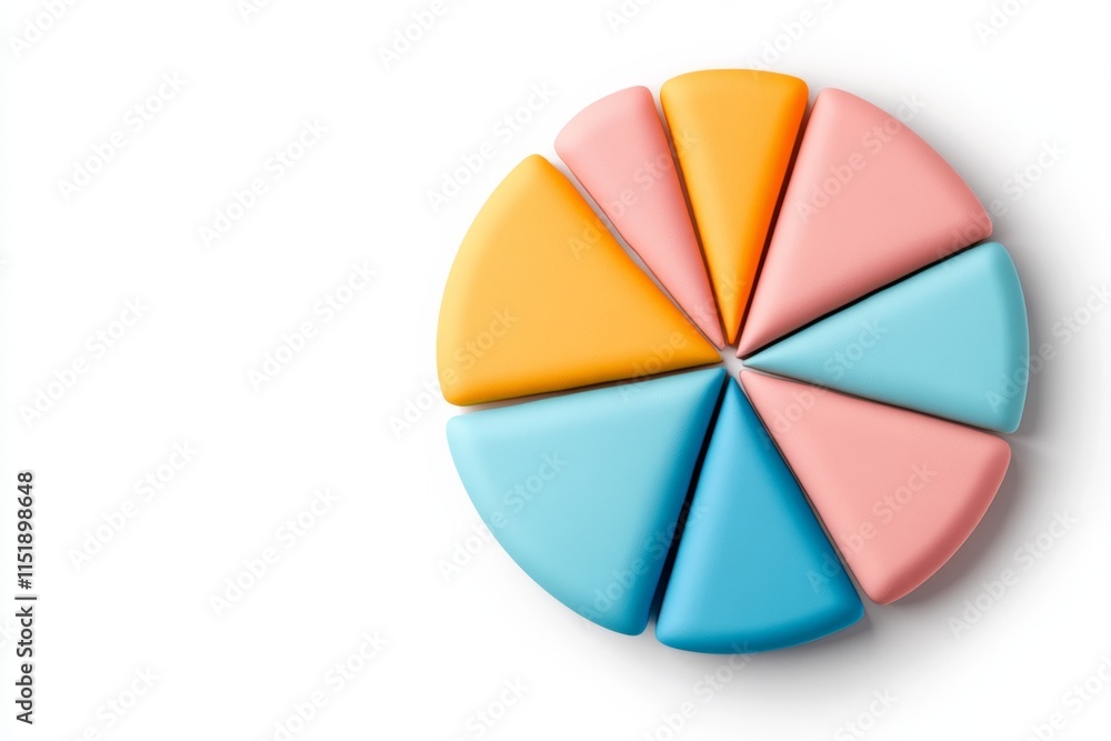 Obraz premium A flat 2D pie chart illustration with bright, vibrant colors and bold labels, set on a plain white surface for clarity