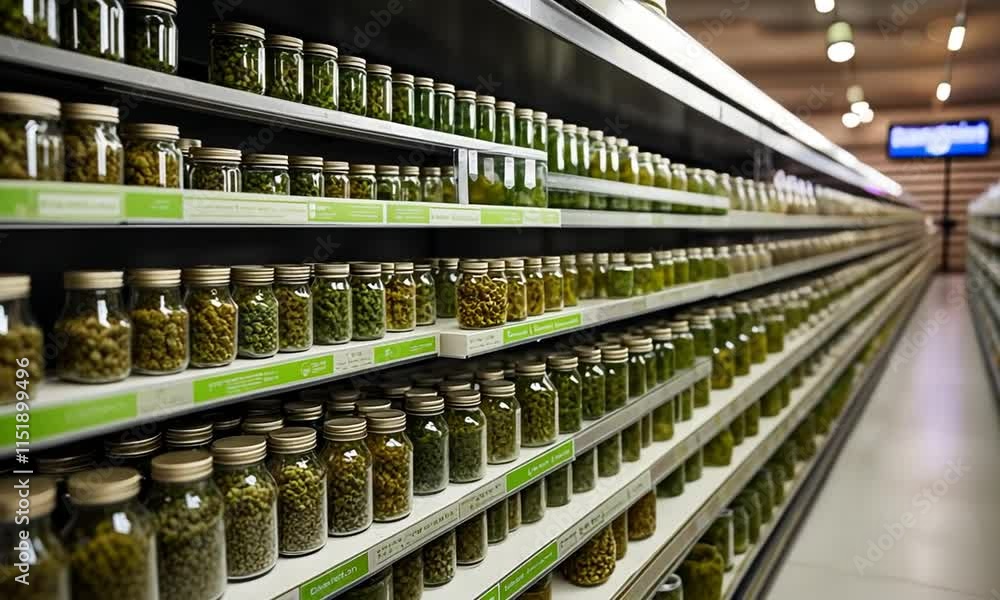 Jars of marijuana in a store. Jars of marijuana in a store.