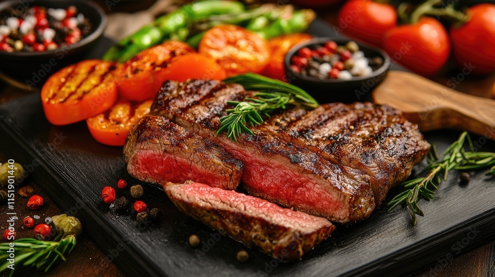 Grilled Steak Slices with Roasted Vegetables and Herbs Grilled Steak Slices with Roasted Vegetables and Herbs
