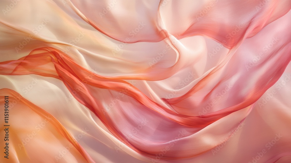 Obraz premium Delicate folds of blush pink, warm coral, and soft ivory fabric intertwine in organic patterns, creating a soothing and elegant visual flow that captures the essence of grace and warmth. Background 