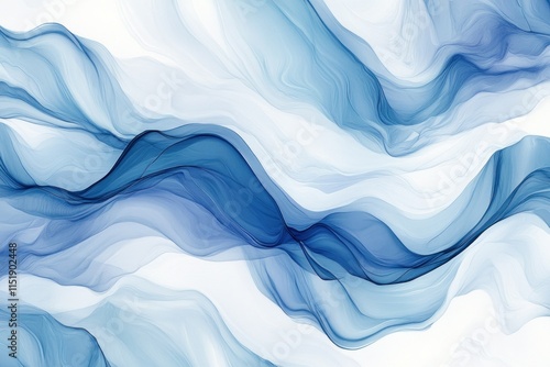 Abstract fluid art background featuring soft waves of blue and white colors creating a serene and calming atmosphere for design or decoration projects.