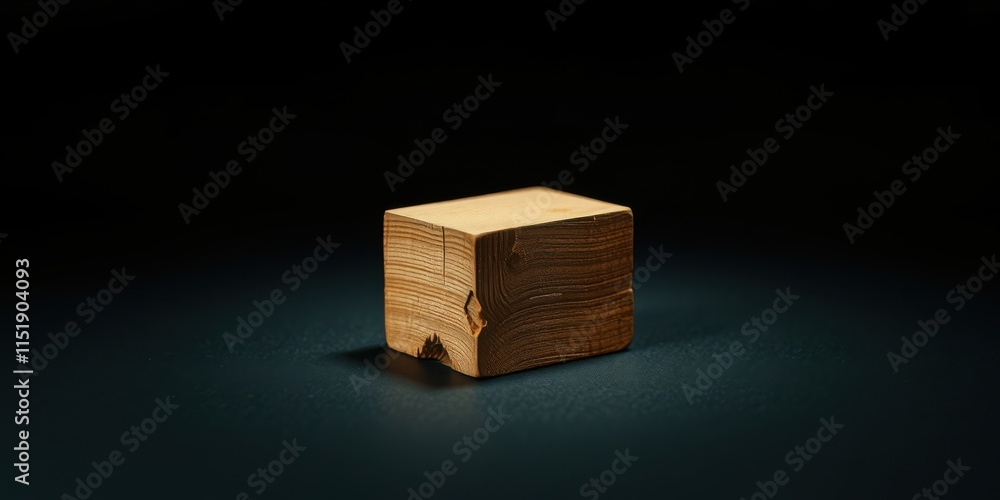 A single, wooden block rests on a dark surface, showcasing the natural wood grain and texture.