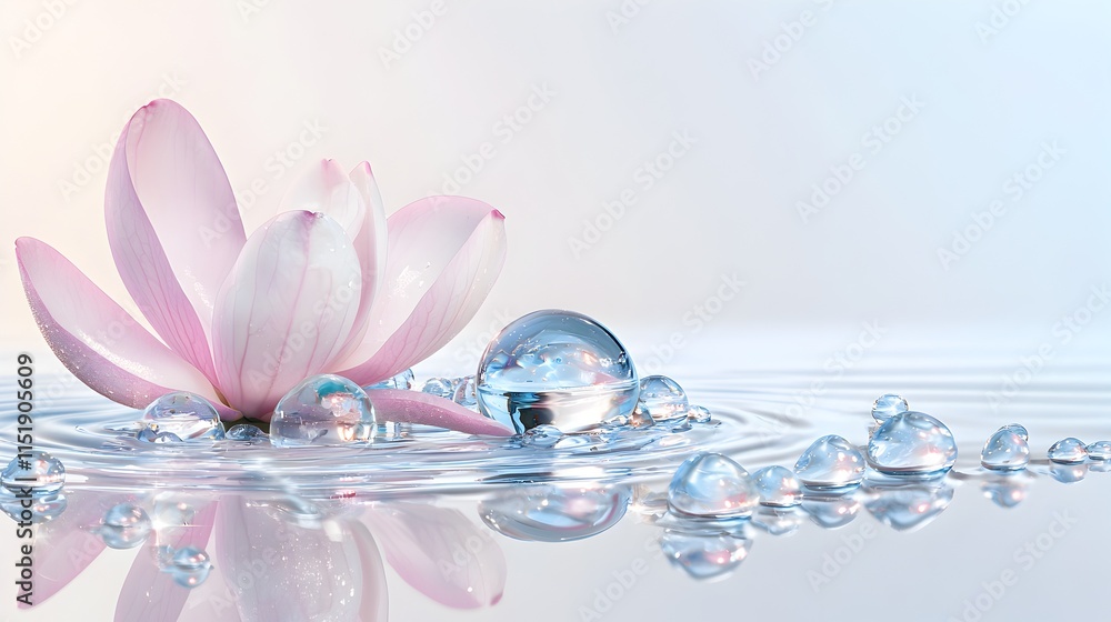 A pink flower is floating in a pool of water A pink flower is floating in a pool of water