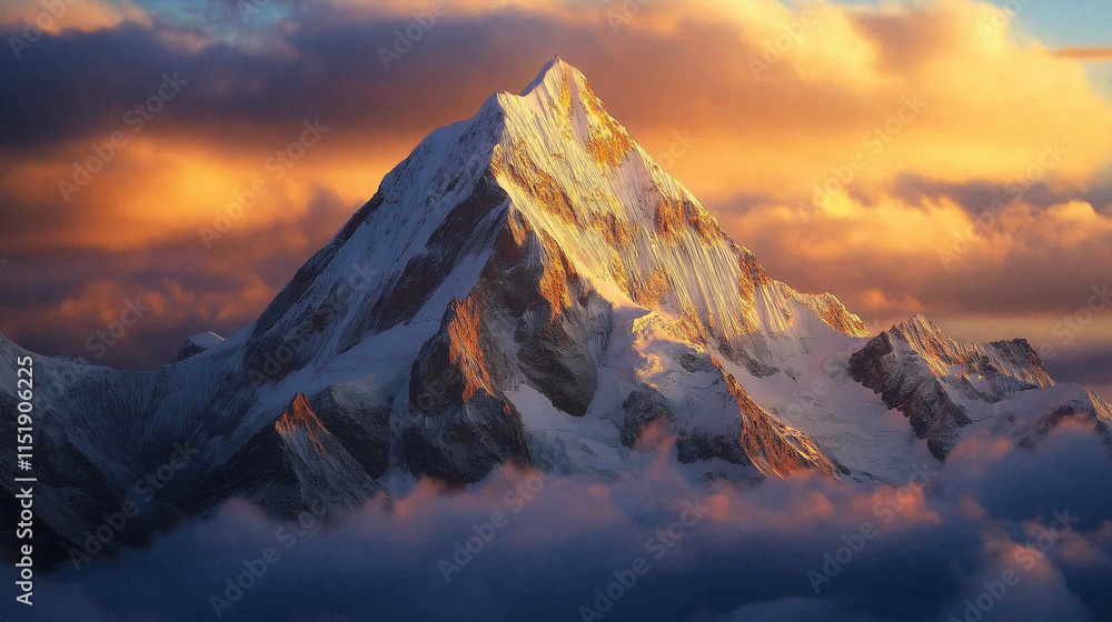 golden rays illuminate the snow-capped peaks golden rays illuminate the snow-capped peaks