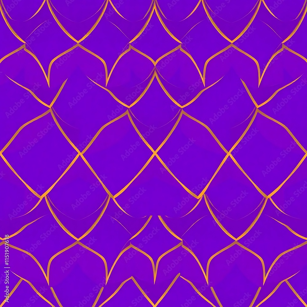 Fototapeta premium Purple and Gold Geometric Pattern: Luxurious seamless texture with vibrant purple background and elegant gold grid design. Ideal for fashion, interiors, and branding. 
