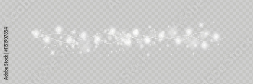 Bulbs isolated on a transparent background. Glowing garland. Festive Christmas light gold garlands. Vector