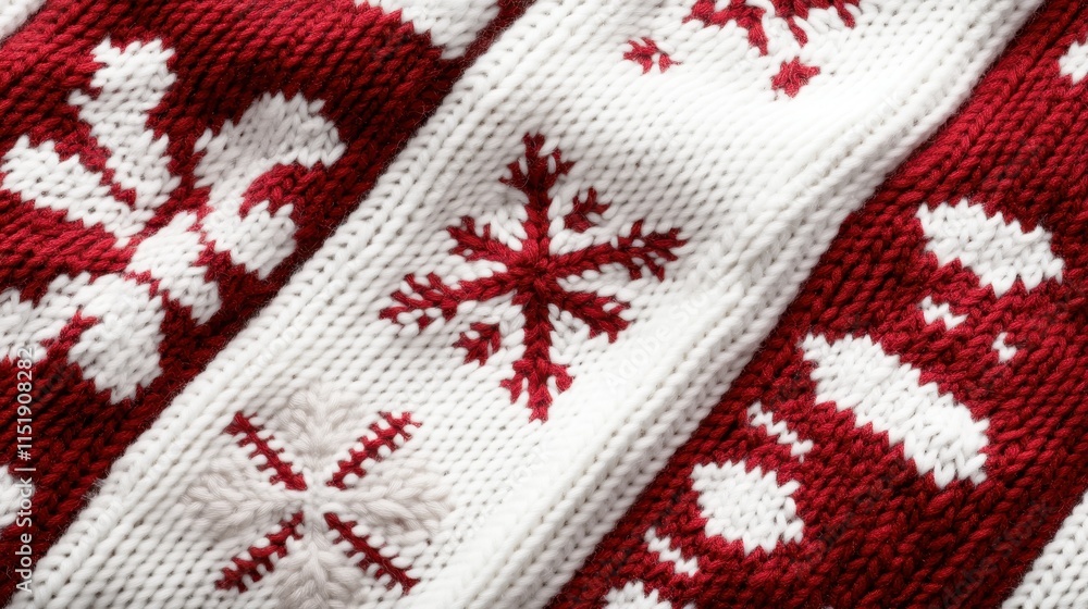 Red and White Knitted Texture with Snowflake Pattern Red and White Knitted Texture with Snowflake Pattern