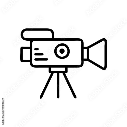 Cinema camera icon for filming and video production concept with copy space