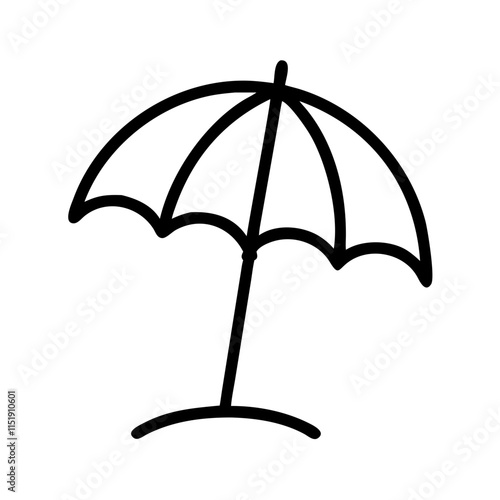Beach umbrella icon for summer vacation and leisure concept with copy space