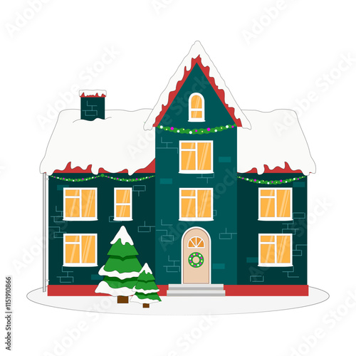 Christmas green house with xmas tree and decorations	