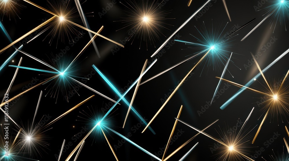 Fototapeta premium Abstract Gold and Teal Sparklers on Black Background