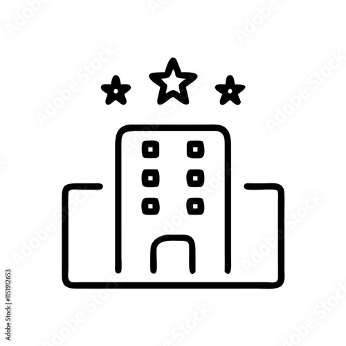 Hotel icon with stars for accommodation and hospitality concept with copy space