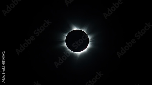 The moon's silhouette during a solar eclipse, surrounded by a faint, fiery corona in a dark sky