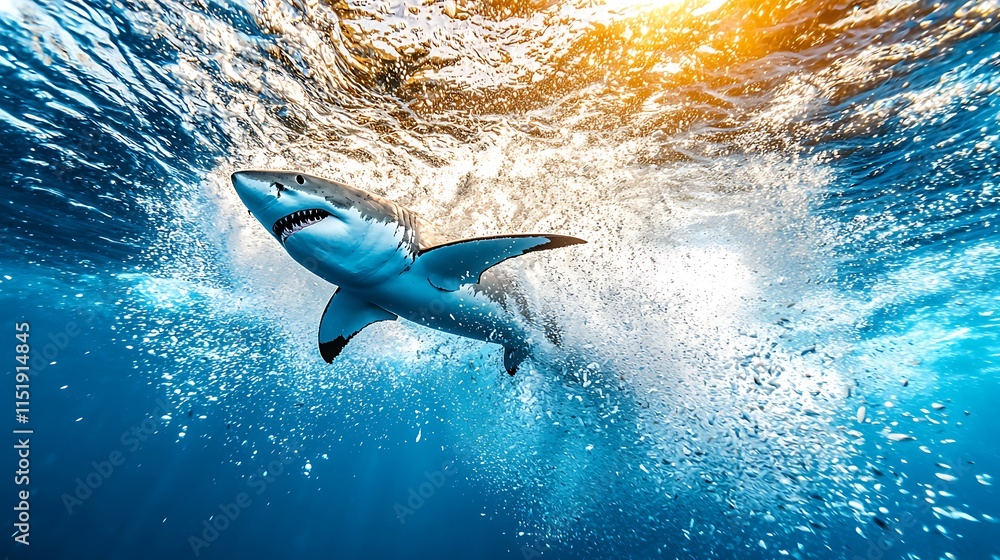 Naklejka premium Great White Shark Underwater Ocean Predator Wildlife