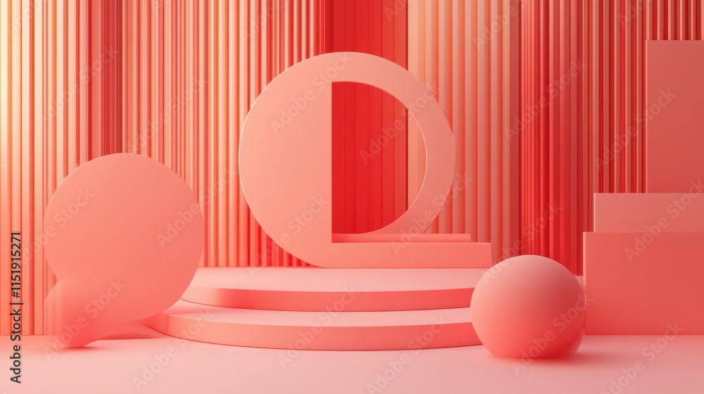 Abstract Coral Minimalist 3D Render: Geometric Shapes and Platforms Abstract Coral Minimalist 3D Render: Geometric Shapes and Platforms
