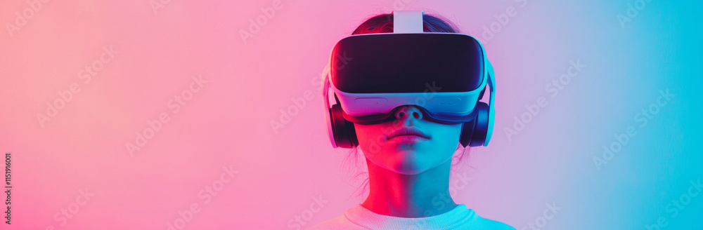 Immersive virtual reality experience with young user wearing headset Immersive virtual reality experience with young user wearing headset