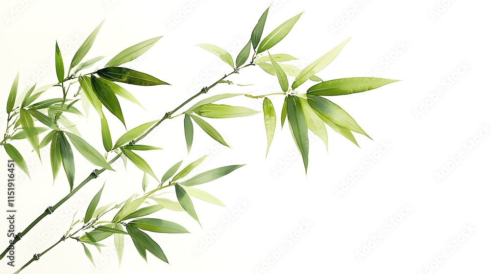 Serene Bamboo Branches Green Leaves Asian Plants Watercolor Style Serene Bamboo Branches Green Leaves Asian Plants Watercolor Style