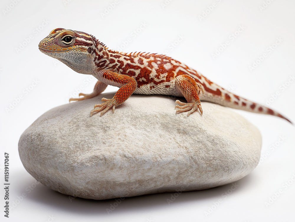 Obraz premium Bunter Gecko mit floralen Mustern auf einem Stein