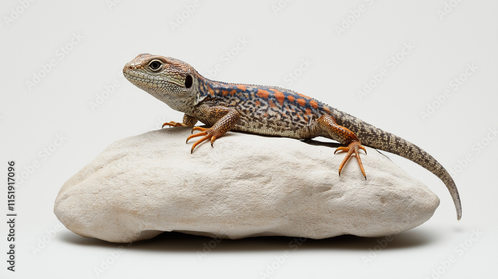 Fototapeta premium Bunter Gecko mit floralen Mustern auf einem Stein