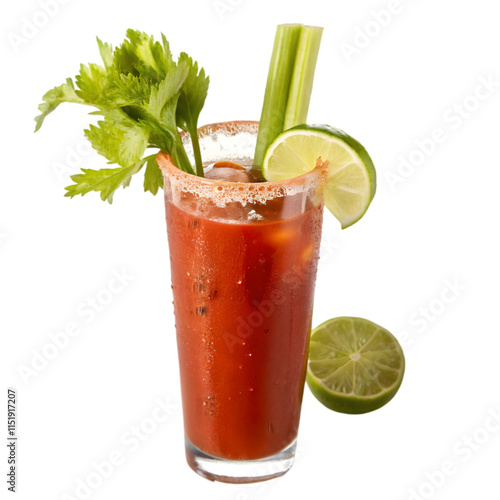 spicy bloody mary alcoholic drink on transparent background