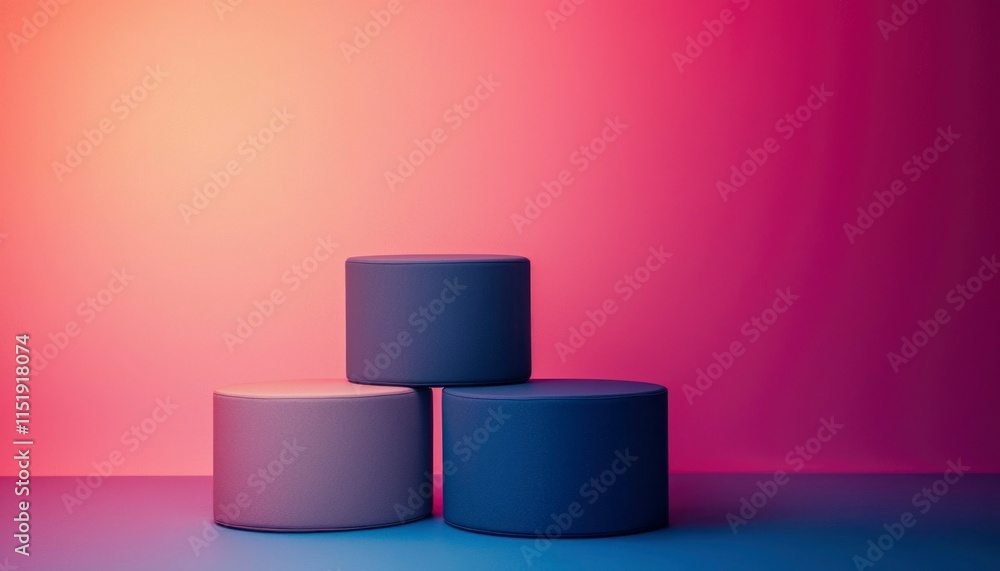Three Cylindrical Platforms Against A Gradient Background Three Cylindrical Platforms Against A Gradient Background