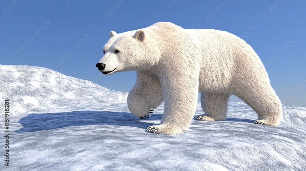 Polar Bear Walking Across Snowy Arctic Terrain Polar Bear Walking Across Snowy Arctic Terrain