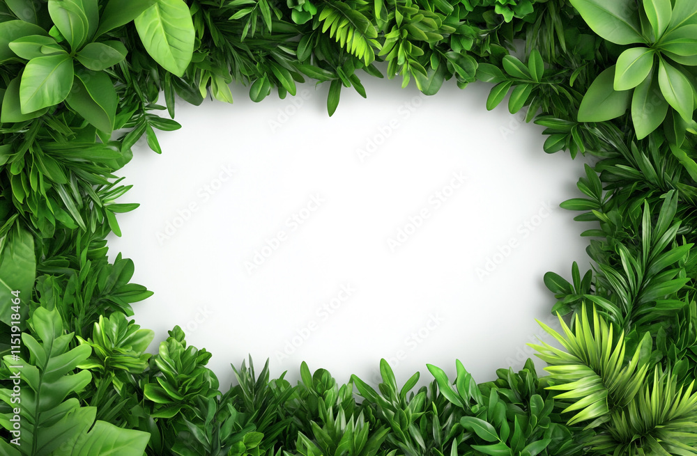 Green Plant Frame on White Background - 3D Render Green Plant Frame on White Background - 3D Render