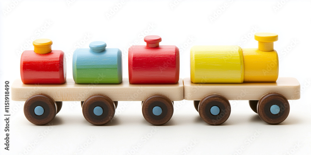 minimal Colorful wooden toy train isolated on white background minimal Colorful wooden toy train isolated on white background