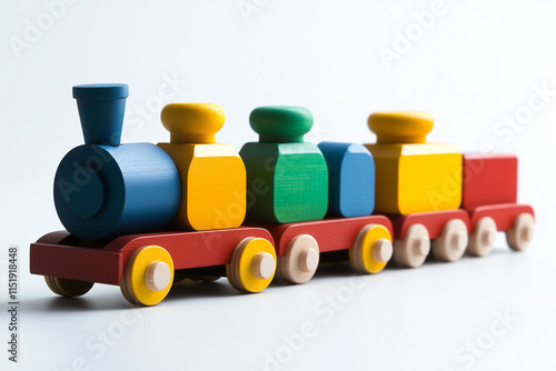 minimal Colorful wooden toy train isolated on white background photo