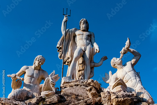 Fontana del dio Nettuno in Piazza del Popolo. Roma, Italia photo