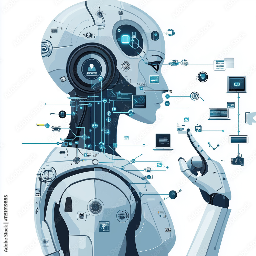 Obraz premium Robotics and artificial intelligence (AI) technology are using computers.