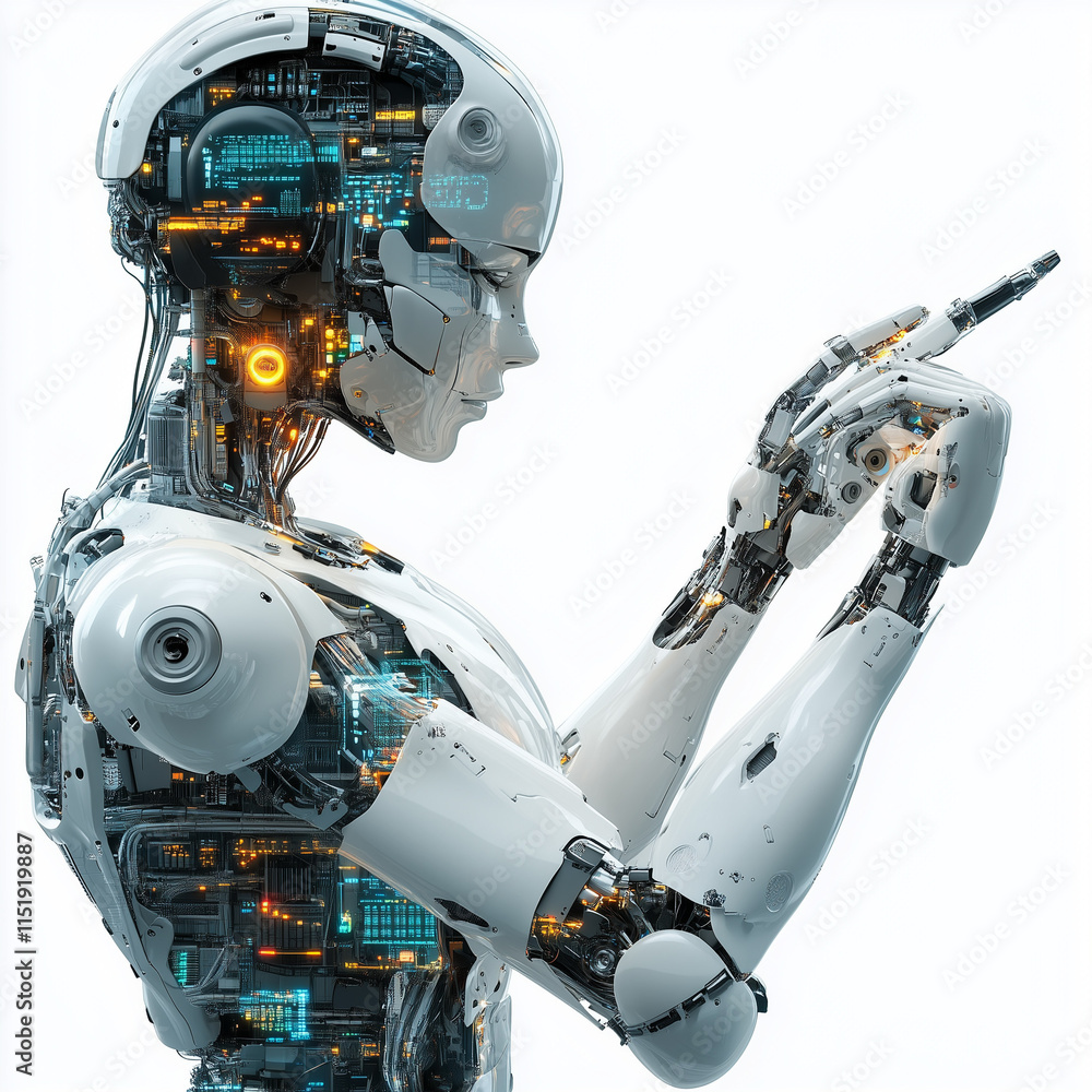 Fototapeta premium Robotics and artificial intelligence (AI) technology are using computers.