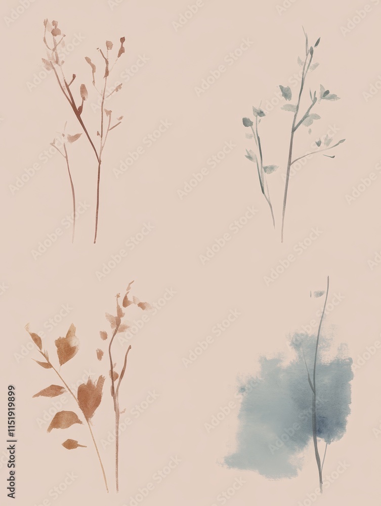 Fototapeta premium Abstract Watercolor Wall Art with PANTONE 17-1230 Mocha Mousse Tones