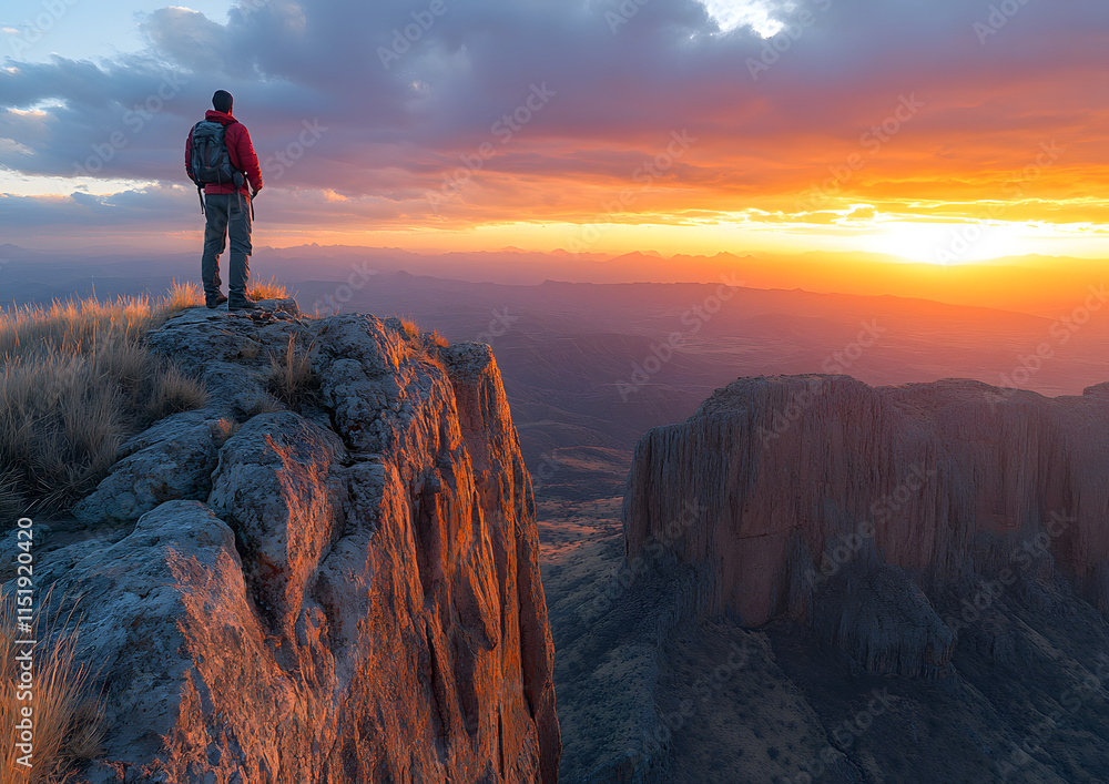 Fototapeta premium hiker on top of mountain