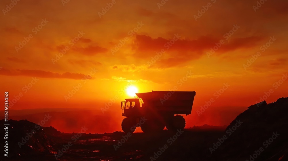 Silhouette of a Mining Dump Truck at Sunset Silhouette of a Mining Dump Truck at Sunset