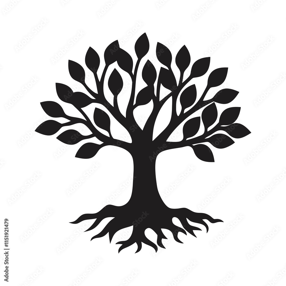 Obraz premium Silhouette of a Tree with Roots | Vector Illustration on White Background