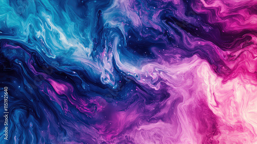 Abstract swirling cosmic nebula texture with blue, pink, and purple colors.