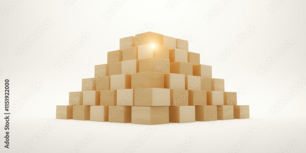 A pyramidal structure made of wooden blocks, with the top block emitting a warm glow, symbolizing the achievement of a goal or the culmination of effort. A pyramidal structure made of wooden blocks, with the top block emitting a warm glow, symbolizing the achievement of a goal or the culmination of effort.