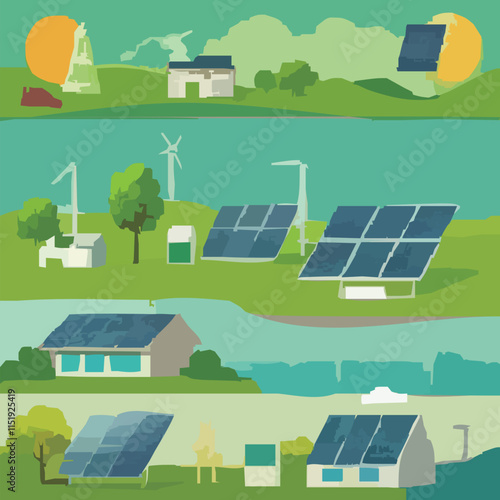 シンプルで可愛いソーラーパネルセットのベクターイラスト