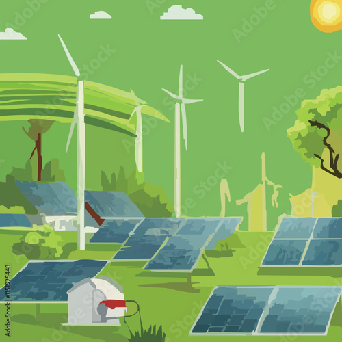 太陽のエネルギーを蓄電のベクターイラスト