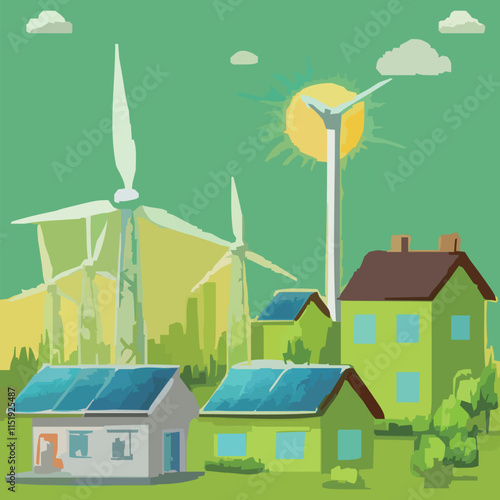 ソーラーパネルの屋根の家のベクターイラスト