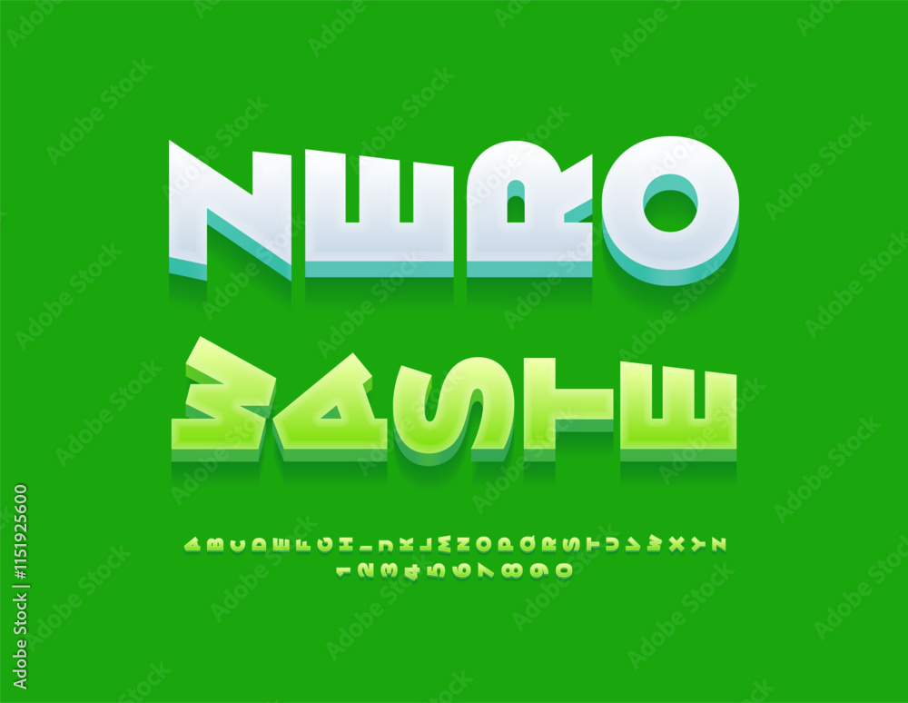 Fototapeta premium Vector creative logo Zero Waste. Rotated Green Font. Modern Alphabet Letters and Numbers set.